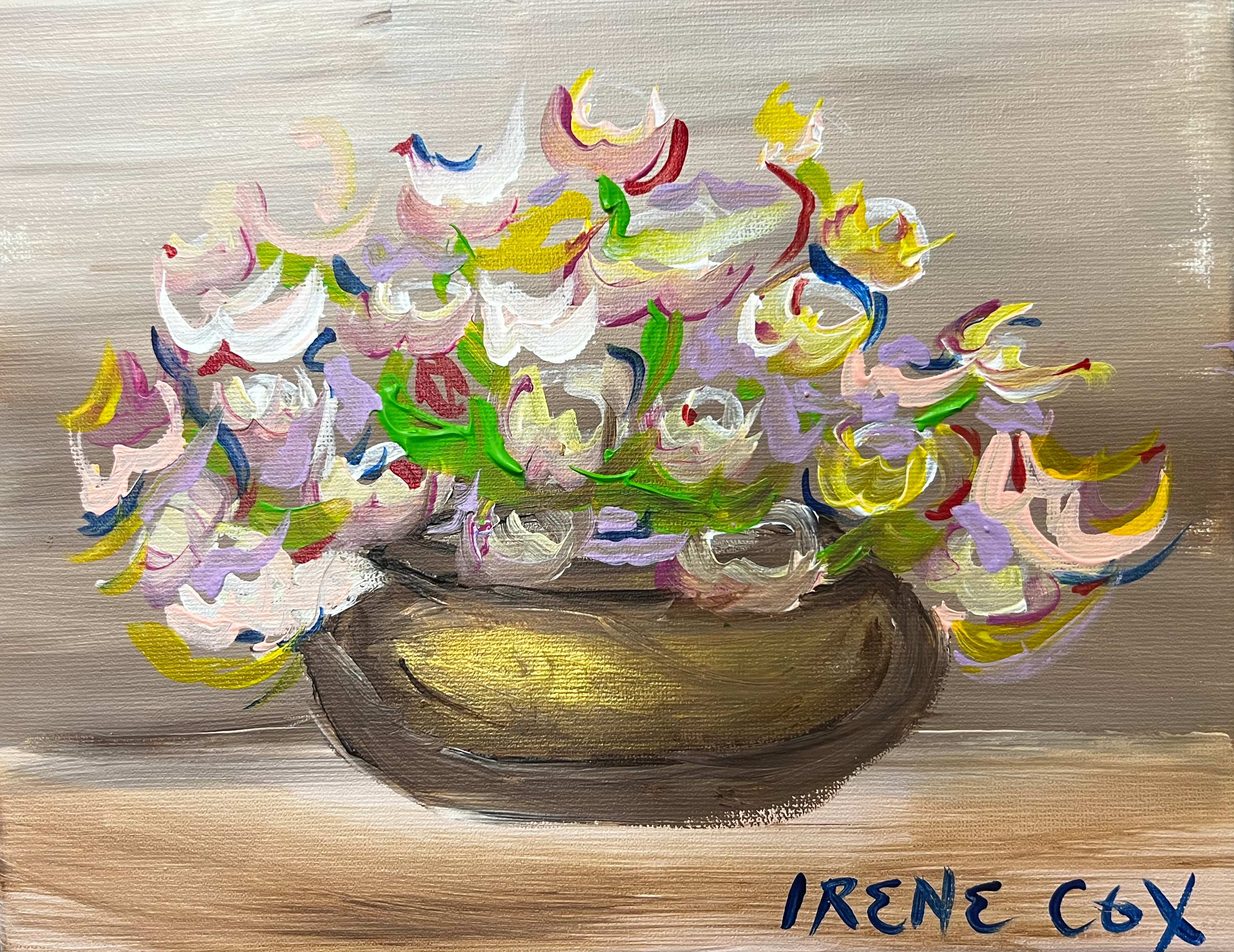 Irene Cox painting of flowers on a beige background 17